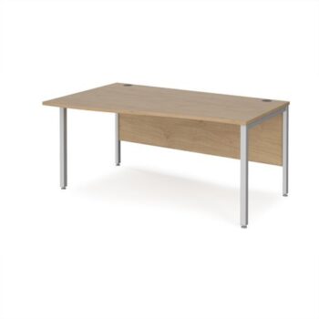 Maestro 25 left hand wave desk 1600mm wide - silver bench leg frame Kendal Oak Top - MB16WLSKO