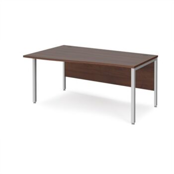 Maestro 25 left hand wave desk 1600mm wide - silver bench leg frame Walnut top - MB16WLSW