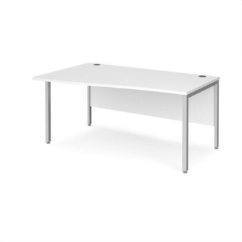 Maestro 25 left hand wave desk 1600mm wide - silver bench leg frame White Top - MB16WLSWH
