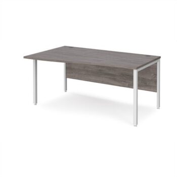 Maestro 25 left hand wave desk 1600mm wide - white bench leg frame Grey Oak Top - MB16WLWHGO