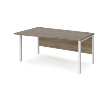 Maestro 25 left hand wave desk 1600mm wide - white bench leg frame Nebraska Oak Top - MB16WLWHNO