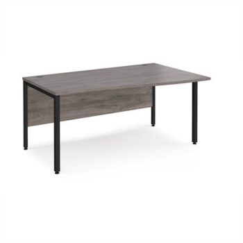 Maestro 25 right hand wave desk 1600mm wide - black bench leg frame Grey Oak Top - MB16WRKGO