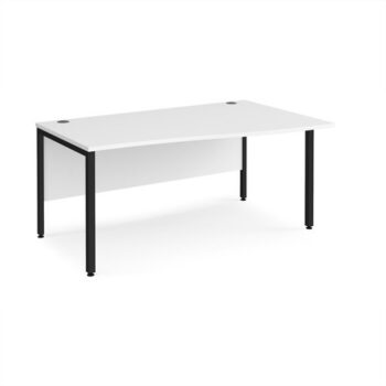 Maestro 25 right hand wave desk 1600mm wide - black bench leg frame White Top - MB16WRKWH