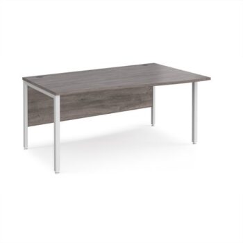 Maestro 25 right hand wave desk 1600mm wide - white bench leg frame Grey Oak Top - MB16WRWHGO