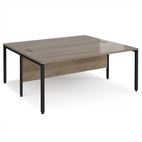 Maestro 25 back to back straight desks 1800mm x 1600mm - black bench leg frame Nebraska Oak Top - MB1816BKNO