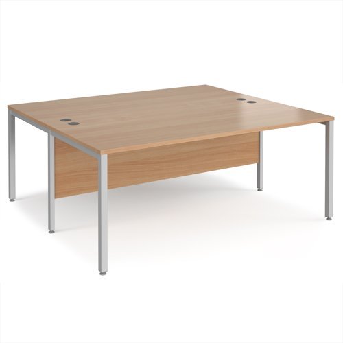 Maestro 25 back to back straight desks 1800mm x 1600mm - silver bench leg frame Beech top - MB1816BSB