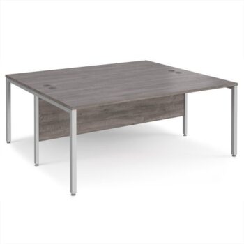 Maestro 25 back to back straight desks 1800mm x 1600mm - silver bench leg frame Grey Oak Top - MB1816BSGO
