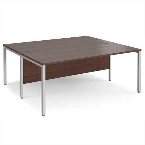 Maestro 25 back to back straight desks 1800mm x 1600mm - silver bench leg frame Walnut top - MB1816BSW