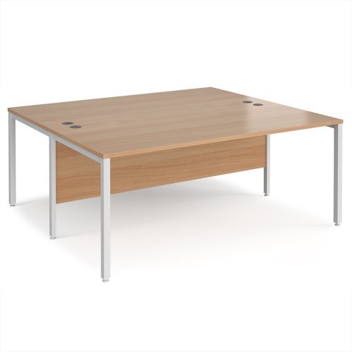 Maestro 25 back to back straight desks 1800mm x 1600mm - white bench leg frame Beech top - MB1816BWHB