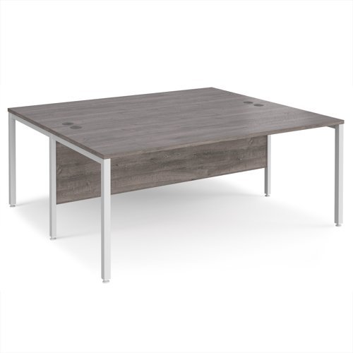 Maestro 25 back to back straight desks 1800mm x 1600mm - white bench leg frame Grey Oak Top - MB1816BWHGO