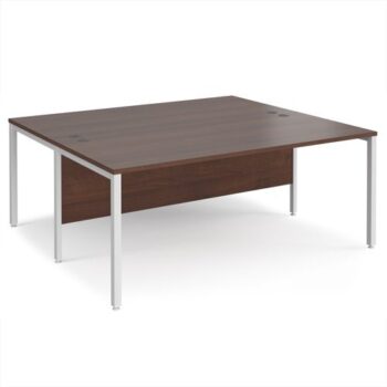 Maestro 25 back to back straight desks 1800mm x 1600mm - white bench leg frame Walnut top - MB1816BWHW