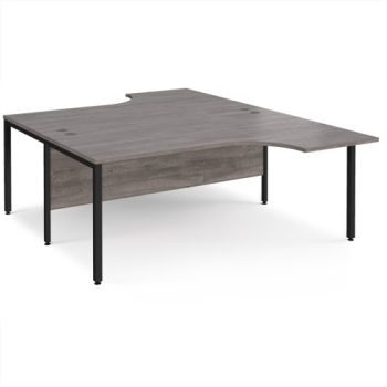 Maestro 25 back to back ergonomic desks 1800mm deep - black bench leg frame Grey Oak Top - MB18EBKGO
