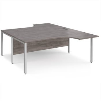 Maestro 25 back to back ergonomic desks 1800mm deep - silver bench leg frame Grey Oak Top - MB18EBSGO