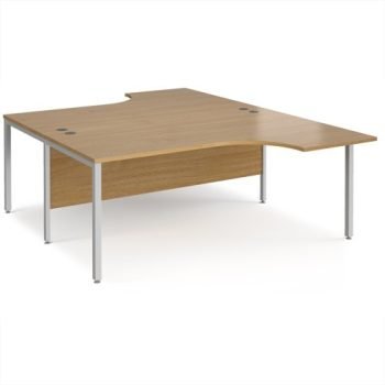 Maestro 25 back to back ergonomic desks 1800mm deep - silver bench leg frame Oak Top - MB18EBSO