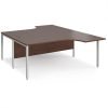 Maestro 25 back to back ergonomic desks 1800mm deep - silver bench leg frame Walnut top - MB18EBSW