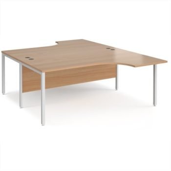 Maestro 25 back to back ergonomic desks 1800mm deep - white bench leg frame Beech top - MB18EBWHB