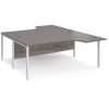 Maestro 25 back to back ergonomic desks 1800mm deep - white bench leg frame Grey Oak Top - MB18EBWHGO