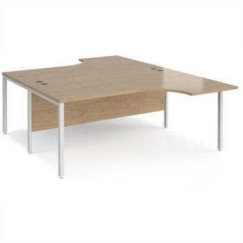 Maestro 25 back to back ergonomic desks 1800mm deep - white bench leg frame Kendal Oak Top - MB18EBWHKO