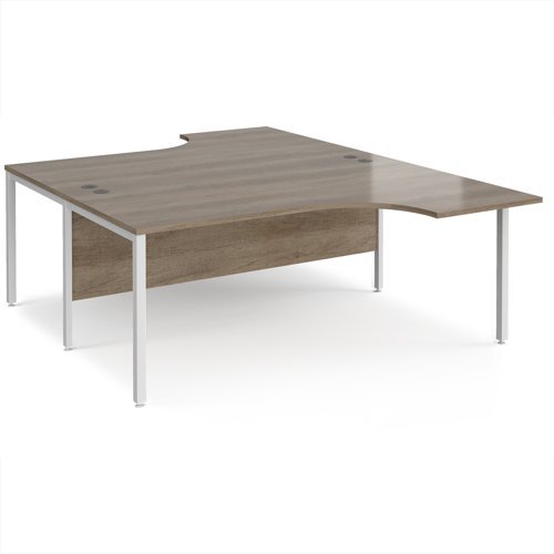 Maestro 25 back to back ergonomic desks 1800mm deep - white bench leg frame Nebraska Oak Top - MB18EBWHNO