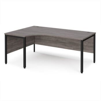 Maestro 25 left hand ergonomic desk 1800mm wide - black bench leg frame Grey Oak Top - MB18ELKGO