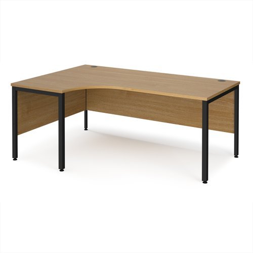Maestro 25 left hand ergonomic desk 1800mm wide - black bench leg frame Oak Top - MB18ELKO