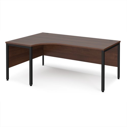 Maestro 25 left hand ergonomic desk 1800mm wide - black bench leg frame Walnut top - MB18ELKW