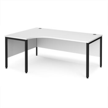 Maestro 25 left hand ergonomic desk 1800mm wide - black bench leg frame White Top - MB18ELKWH