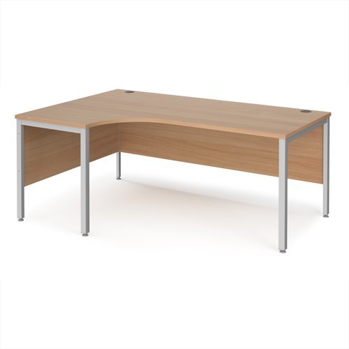 Maestro 25 left hand ergonomic desk 1800mm wide - silver bench leg frame Beech top - MB18ELSB