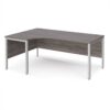 Maestro 25 left hand ergonomic desk 1800mm wide - silver bench leg frame Grey Oak Top - MB18ELSGO