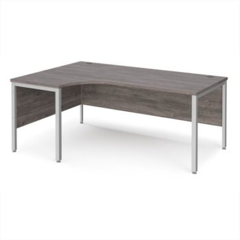 Maestro 25 left hand ergonomic desk 1800mm wide - silver bench leg frame Grey Oak Top - MB18ELSGO