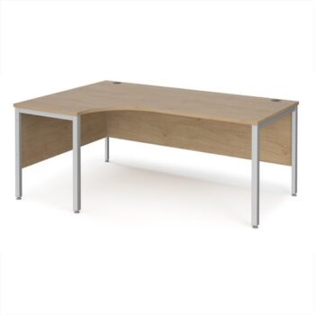 Maestro 25 left hand ergonomic desk 1800mm wide - silver bench leg frame Kendal Oak Top - MB18ELSKO
