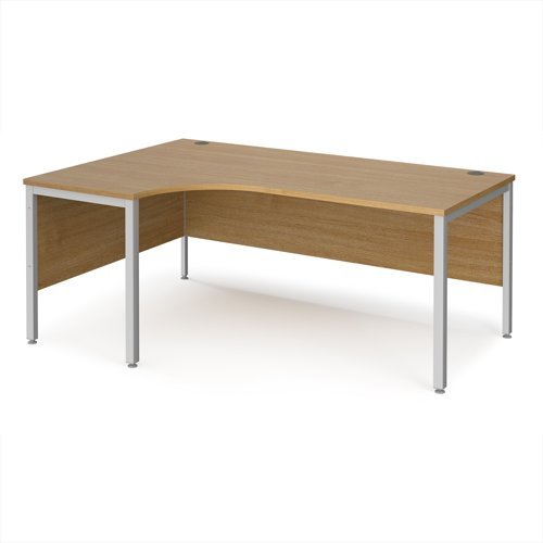 Maestro 25 left hand ergonomic desk 1800mm wide - silver bench leg frame Oak Top - MB18ELSO
