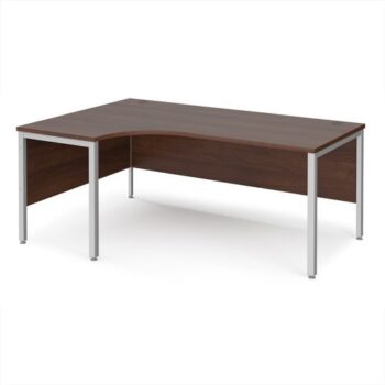 Maestro 25 left hand ergonomic desk 1800mm wide - silver bench leg frame Walnut top - MB18ELSW