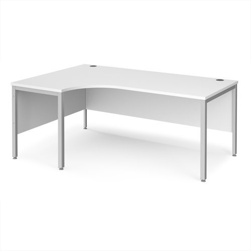 Maestro 25 left hand ergonomic desk 1800mm wide - silver bench leg frame White Top - MB18ELSWH