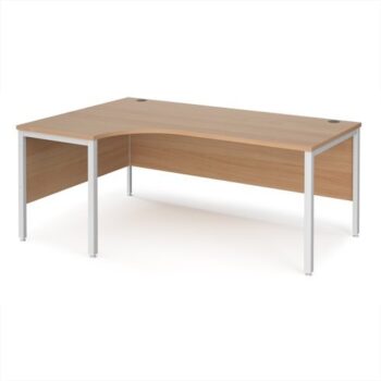Maestro 25 left hand ergonomic desk 1800mm wide - white bench leg frame Beech top - MB18ELWHB