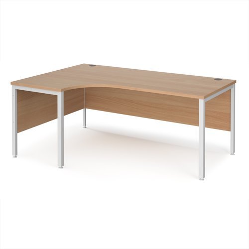 Maestro 25 left hand ergonomic desk 1800mm wide - white bench leg frame Beech top - MB18ELWHB