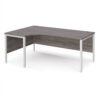 Maestro 25 left hand ergonomic desk 1800mm wide - white bench leg frame Grey Oak Top - MB18ELWHGO