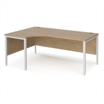 Maestro 25 left hand ergonomic desk 1800mm wide - white bench leg frame Kendal Oak Top - MB18ELWHKO
