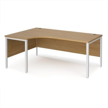 Maestro 25 left hand ergonomic desk 1800mm wide - white bench leg frame Oak Top - MB18ELWHO