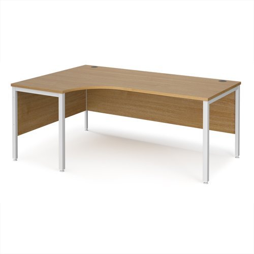 Maestro 25 left hand ergonomic desk 1800mm wide - white bench leg frame Oak Top - MB18ELWHO