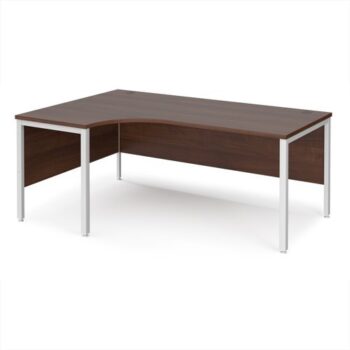 Maestro 25 left hand ergonomic desk 1800mm wide - white bench leg frame Walnut top - MB18ELWHW