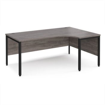Maestro 25 right hand ergonomic desk 1800mm wide - black bench leg frame Grey Oak Top - MB18ERKGO