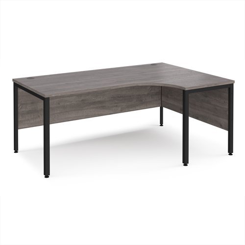 Maestro 25 right hand ergonomic desk 1800mm wide - black bench leg frame Grey Oak Top - MB18ERKGO