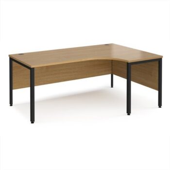 Maestro 25 right hand ergonomic desk 1800mm wide - black bench leg frame Oak Top - MB18ERKO