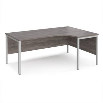 Maestro 25 right hand ergonomic desk 1800mm wide - silver bench leg frame Grey Oak Top - MB18ERSGO