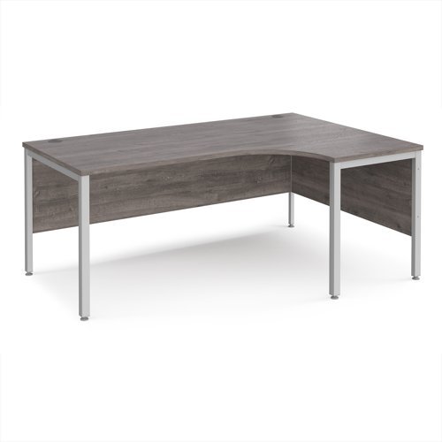 Maestro 25 right hand ergonomic desk 1800mm wide - silver bench leg frame Grey Oak Top - MB18ERSGO
