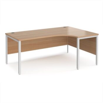 Maestro 25 right hand ergonomic desk 1800mm wide - white bench leg frame Beech top - MB18ERWHB