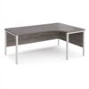 Maestro 25 right hand ergonomic desk 1800mm wide - white bench leg frame Grey Oak Top - MB18ERWHGO