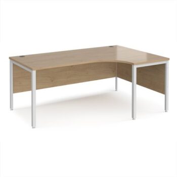 Maestro 25 right hand ergonomic desk 1800mm wide - white bench leg frame Kendal Oak Top - MB18ERWHKO