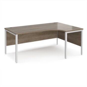 Maestro 25 right hand ergonomic desk 1800mm wide - white bench leg frame Nebraska Oak Top - MB18ERWHNO